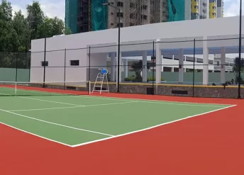 Sơn 3 lớp sân tennis với Sơn cao su chống nứt CUSHION MIXSPORTS trên nền nhựa
