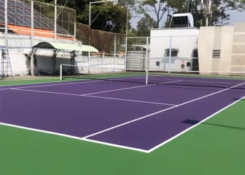 Sơn 2 lớp sân tennis với Sơn cao su chống nứt CUSHION MIXSPORTS trên nền nhựa