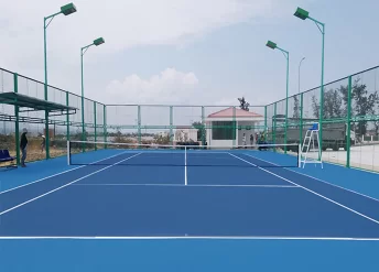 Sơn 2 lớp sân tennis với Sơn cao su chống nứt CUSHION MIXSPORTS trên nền xi măng